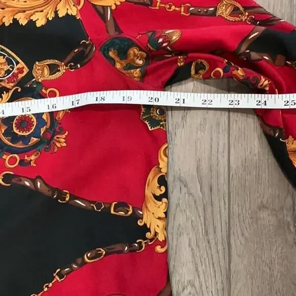 Talbots 100% Silk Red Black Equestrian Mobwife Button Down Shirt Top Size 12P - Picture 7 of 8